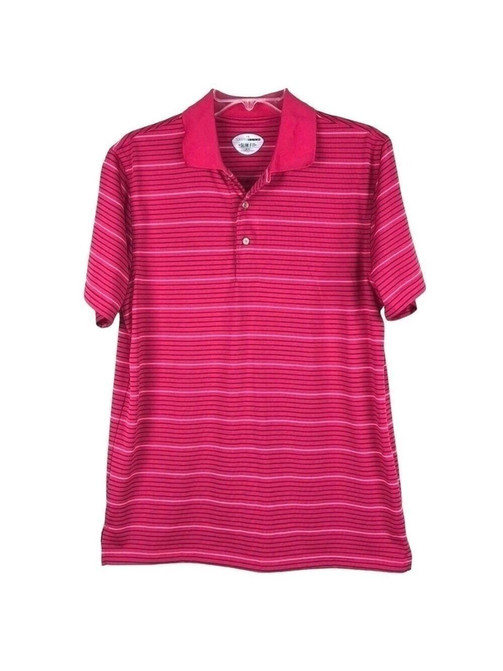 EUC-Grand Slam Slim Fit, Short Sleeve, Stripes, Golf Pink No Iron Polo Shirt MD